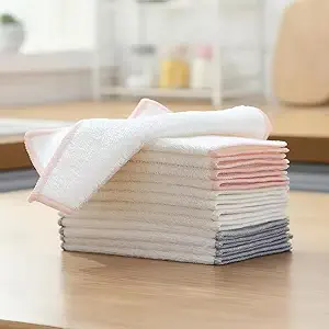 Kitchen Bambo Fi Dishwashing Clearning Cloth  2 Layers High-Density Super Absorbing Dish Cloths & Towel 7X9Inch, White