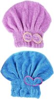 2 Pcs  Hair Drying Towels, Ultra Absorbent Cap Bowknot Turban for Women Adults or Girls, Multicolour