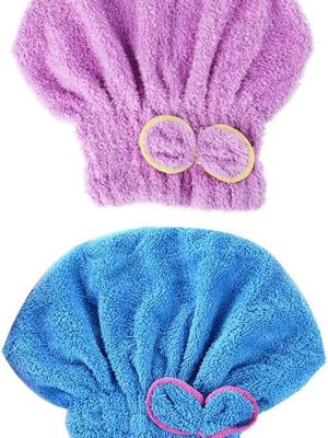 2 Pcs  Hair Drying Towels, Ultra Absorbent Cap Bowknot Turban for Women Adults or Girls, Multicolour