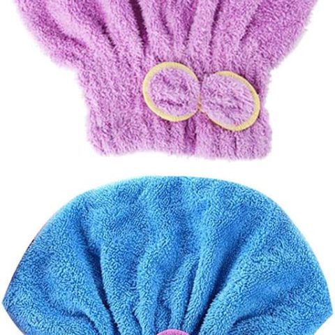 2 Pcs  Hair Drying Towels, Ultra Absorbent Cap Bowknot Turban for Women Adults or Girls, Multicolour