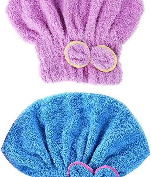2 Pcs  Hair Drying Towels, Ultra Absorbent Cap Bowknot Turban for Women Adults or Girls, Multicolour