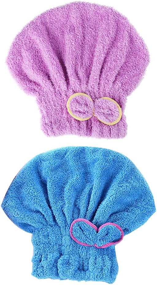 2 Pcs  Hair Drying Towels, Ultra Absorbent Cap Bowknot Turban for Women Adults or Girls, Multicolour