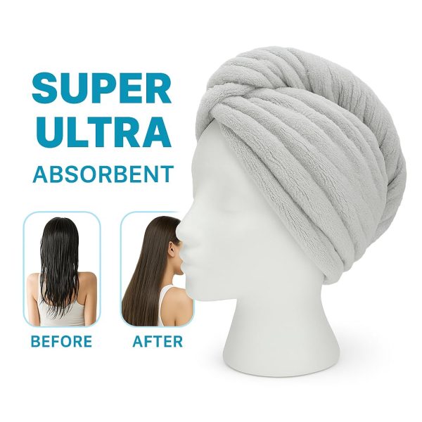 2-Piece  Hair Towel Wrap & Satin Shower Cap Set – Quick Dry, Super Absorbent, Anti-Frizz & Waterproof – Reusable, Adjustable Fit for Curly, Long, All Hair Types – Soft Pink & Gray for Women