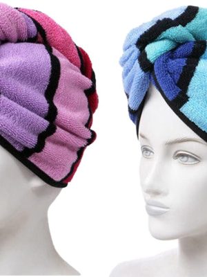 2 Pack 100% Cotton Hair Towel Wrap, Hair Drying Towel with Button for Women, Dry Hair Hat, Shower Head Towel (red & Blue)