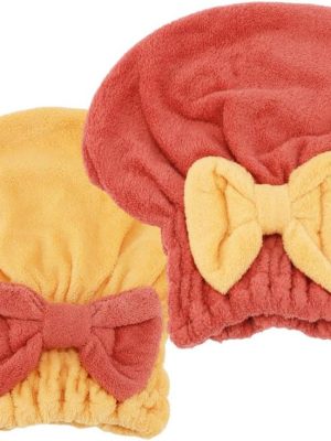 2Pcs  Hair Towel Wrap for Women Hair Drying Cap Hair Plopping Cap Hair Drying Towel Wrap Head Towels Wrap for Women Curly Hair (Red and Yellow)