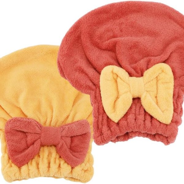 2Pcs  Hair Towel Wrap for Women Hair Drying Cap Hair Plopping Cap Hair Drying Towel Wrap Head Towels Wrap for Women Curly Hair (Red and Yellow)