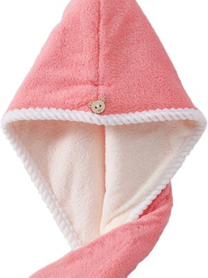 Hair Towel, Hair Towel wrap for Women,Hair wrap Towels,Hair Turbans for Women Wet Hair, wrap for Kids (Pink and White) 1pcs