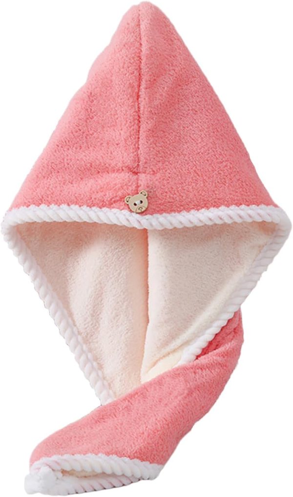 Hair Towel, Hair Towel wrap for Women,Hair wrap Towels,Hair Turbans for Women Wet Hair, wrap for Kids (Pink and White) 1pcs