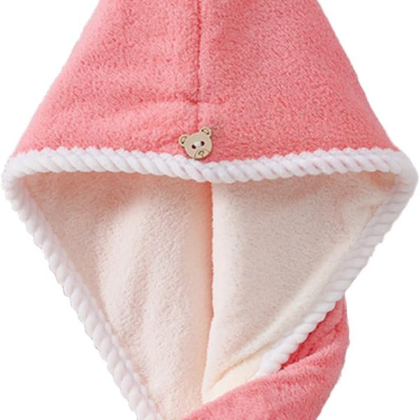 Hair Towel, Hair Towel wrap for Women,Hair wrap Towels,Hair Turbans for Women Wet Hair, wrap for Kids (Pink and White) 1pcs