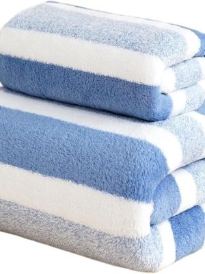 Thickening High Mass Bamboo Charcoal Coral Velvet Fi Bath Towel Super Absorbent and Quick Drying Bath Towel Bathroom Use(Style 2 Blue,35x75cm)