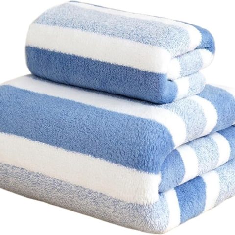 Thickening High Mass Bamboo Charcoal Coral Velvet Fi Bath Towel Super Absorbent and Quick Drying Bath Towel Bathroom Use(Style 2 Blue,35x75cm)