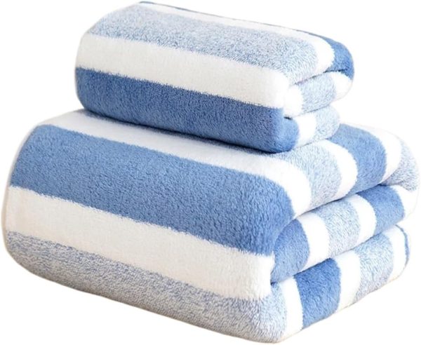 Thickening High Mass Bamboo Charcoal Coral Velvet Fi Bath Towel Super Absorbent and Quick Drying Bath Towel Bathroom Use(Style 2 Blue,35x75cm)