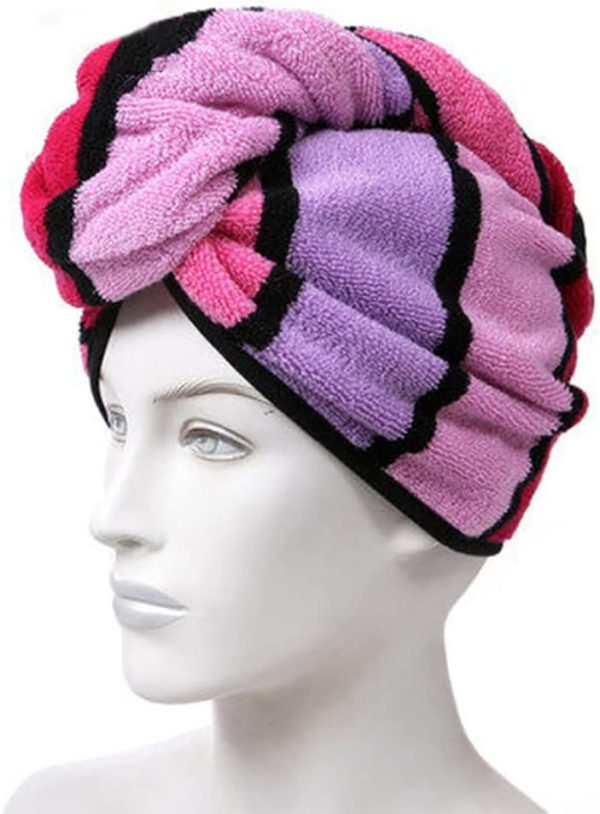 2 Pack 100% Cotton Hair Towel Wrap, Hair Drying Towel with Button for Women, Dry Hair Hat, Shower Head Towel (red & Blue)