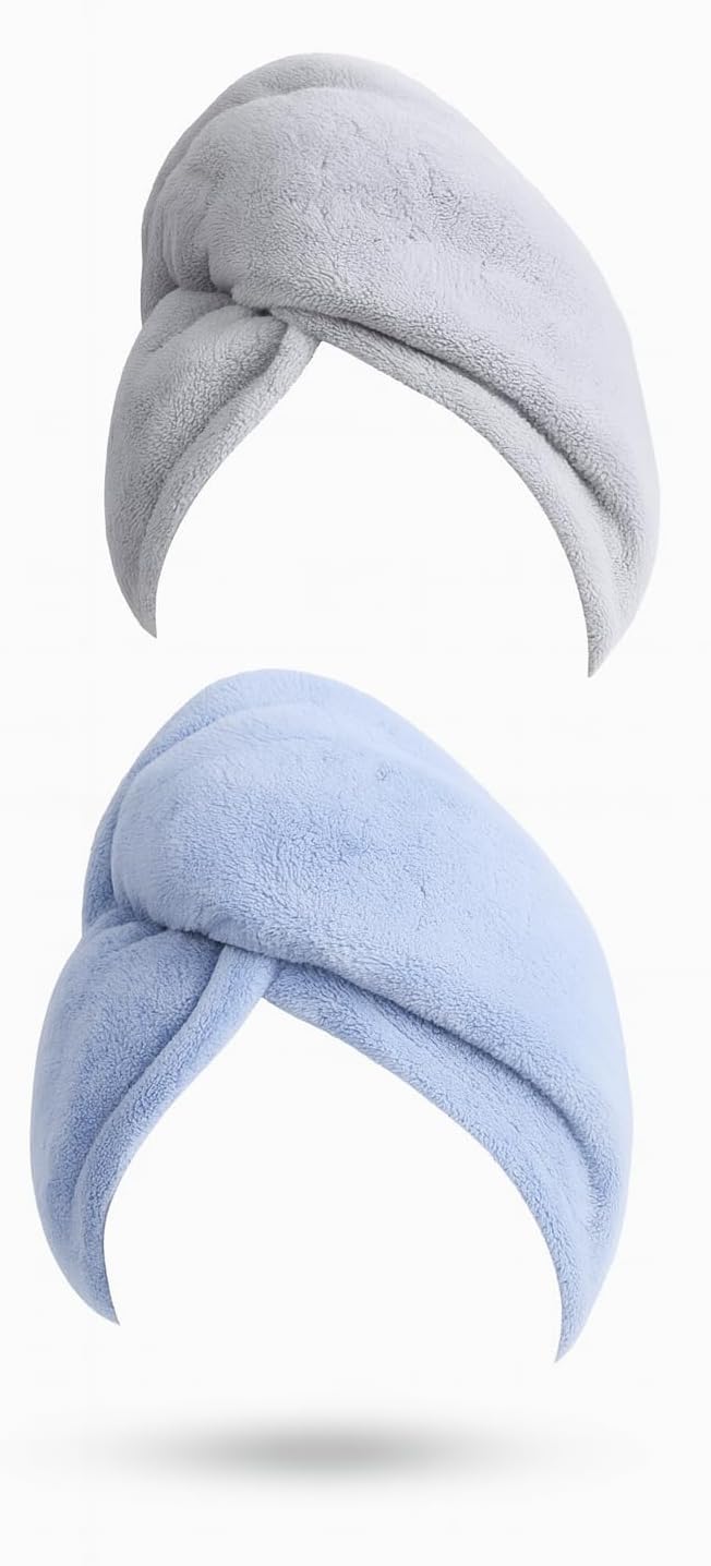 2 Pack  Hair Towel Wrap for Women, Super Absorbent Quick Dry Hair Turban with Button –10”x26”