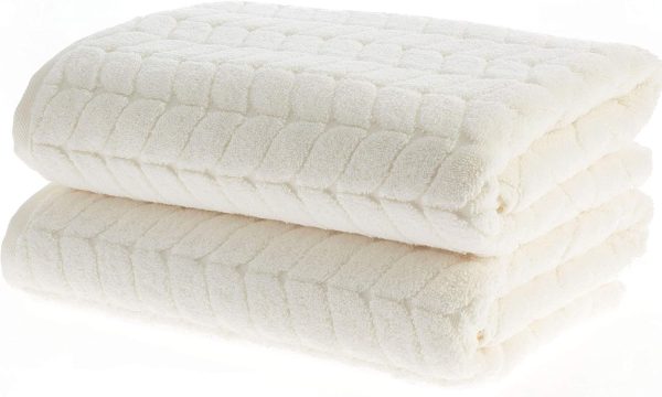 Turkish Bath Towels, Soft Plush Jacquard Luxury Bath Towels, Quick Dry Towel Set (Cream, 6 pcs Towel Set)