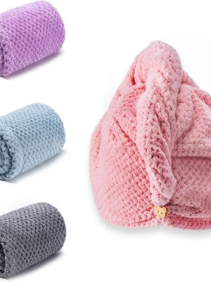Hair Towel Wrap, 4 Packs 9.8 x 25.6 Inch Towel Turbans for Wet Hair, Dry Hair Towel, Headbands for Curly and Long Hair - Bathroom Must-Have for Ladies