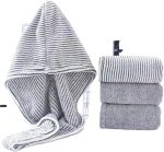 Gray Bamboo Charcoal Hair Towels Dry Hair Caps Soft Water Absorbing Shower Caps  Towel Quick Drying Towels for Women(Grey Stripe)
