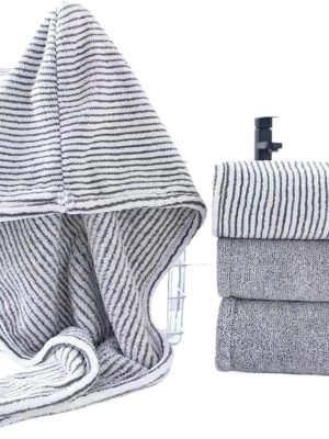 Gray Bamboo Charcoal Hair Towels Dry Hair Caps Soft Water Absorbing Shower Caps  Towel Quick Drying Towels for Women(Grey Stripe)