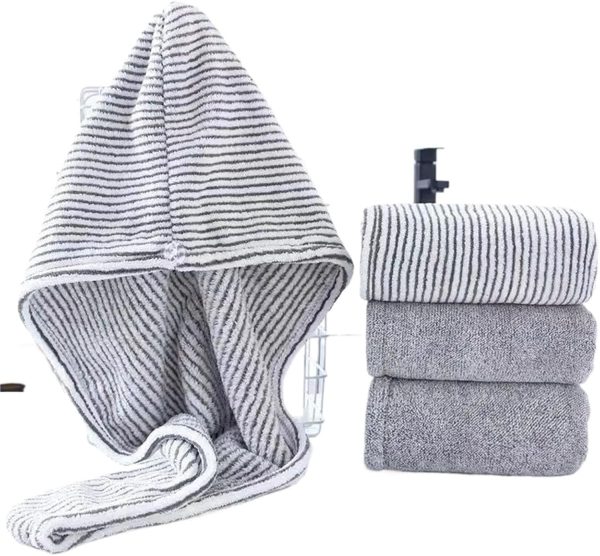 Gray Bamboo Charcoal Hair Towels Dry Hair Caps Soft Water Absorbing Shower Caps  Towel Quick Drying Towels for Women(Grey Stripe)