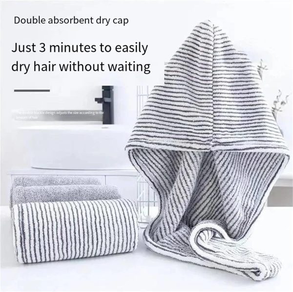 Gray Bamboo Charcoal Hair Towels Dry Hair Caps Soft Water Absorbing Shower Caps  Towel Quick Drying Towels for Women(Grey Stripe)