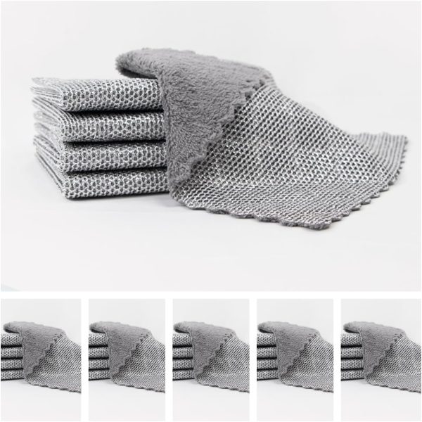 Dual-Sided Non Scratch Steel Wire and  Dishwashing Rags - Stubborn Stain Remover & High Absorbency Soft Cloth for Kitchen,Multifunctional Wire Dishcloth for Pots,Pans,Dishs,Flatwarel