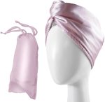 Satin  Hair Towel Wrap Set - Ultra Absorbent Satin  Hair Towel with Matching Satin Travel Bag - Ideal for Luxurious Hair Care (pink)