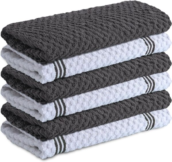 100% Cotton Kitchen Towels - 15x25 Inch Ultra Soft Tea Towel, Super Absorbent Terry Dish Towels for Kitchen Linens |Grey|