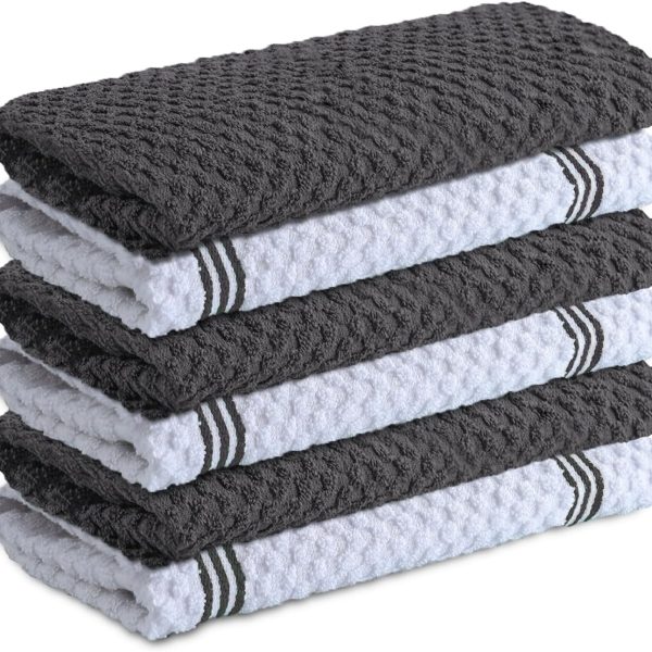 100% Cotton Kitchen Towels - 15x25 Inch Ultra Soft Tea Towel, Super Absorbent Terry Dish Towels for Kitchen Linens |Grey|