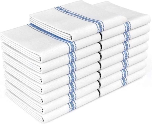 Classic Dish Towels - 15 Pack - 14" by 25" - 100% Cotton Kitchen Towels - Reusable Bulk Cleaning Cloths - Blue Hand Towels - Super Absorbent - Machine Washable