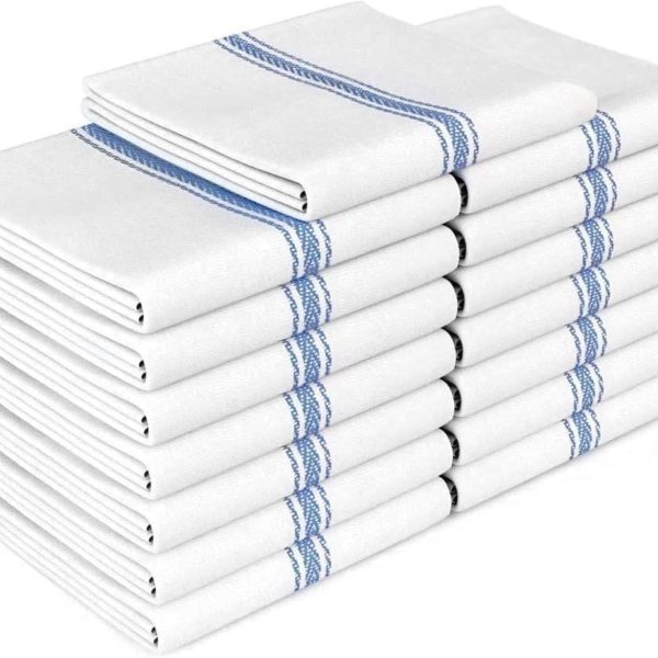 Classic Dish Towels - 15 Pack - 14" by 25" - 100% Cotton Kitchen Towels - Reusable Bulk Cleaning Cloths - Blue Hand Towels - Super Absorbent - Machine Washable