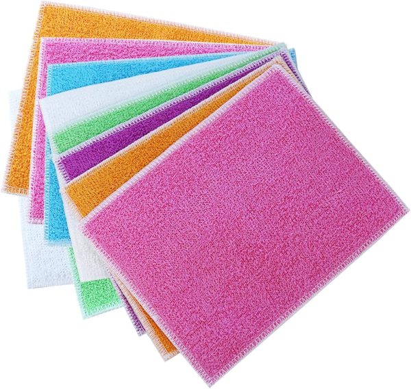 10Pcs  Cleaning Cloths Absorbent Dish Cloths Bamboo Blend Cleaning Cloths Reusable Kitchen Towels,7" x 9"