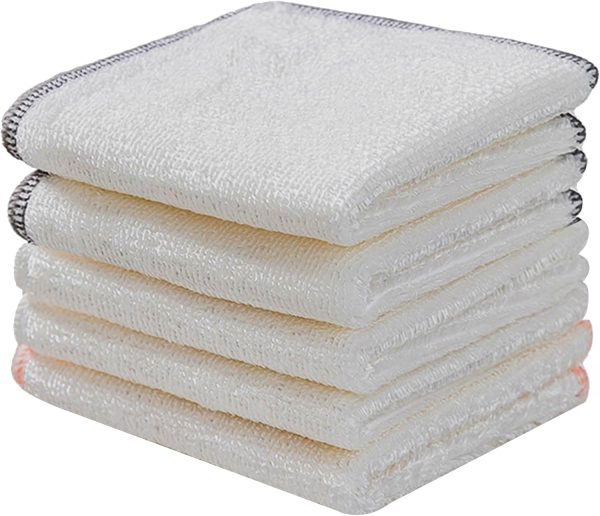 Eco Friendly  Dish Cloths 9.8x9.8 inches,White, Double Layered, Odor-Resistant Kitchen Towels for Cleaning, Washing, and Drying Multipurpose Cleaning Rags for Home Pack of 5