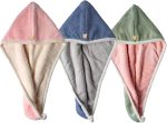 Hair Towel Wrap, 3 Packs Turban with Button, Head Towel for Curly Wet Drying Hair for Women, Quick Dry Bath & Shower Towel(Pink, Green, Blue)