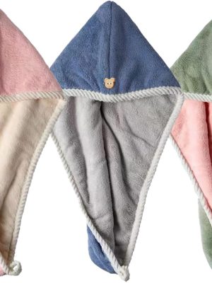 Hair Towel Wrap, 3 Packs Turban with Button, Head Towel for Curly Wet Drying Hair for Women, Quick Dry Bath & Shower Towel(Pink, Green, Blue)