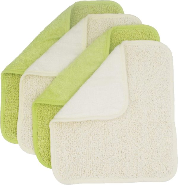 Natural Organic Ramie and Rayon Made from Bamboo Dual Sided Washcloths Hand Towels Ultra Soft for Shower Bath Spa, Gentle for Body Face Sensitive Baby Skin, Pack of 4