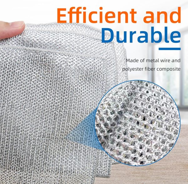 Dual-Sided Non Scratch Steel Wire and  Dishwashing Rags - Stubborn Stain Remover & High Absorbency Soft Cloth for Kitchen,Multifunctional Wire Dishcloth for Pots,Pans,Dishs,Flatwarel