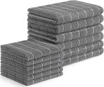 Kitchen Towels and Dishcloths Set, 12 Pack Soft and Absorbent Dish Hand Towels Bulk, 28 x 16 Inch & 12 x 12 Inch Quick Drying Rags for Washing Dishes, Grey