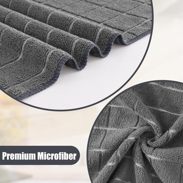 Kitchen Towels and Dishcloths Set, 12 Pack Soft and Absorbent Dish Hand Towels Bulk, 28 x 16 Inch & 12 x 12 Inch Quick Drying Rags for Washing Dishes, Grey
