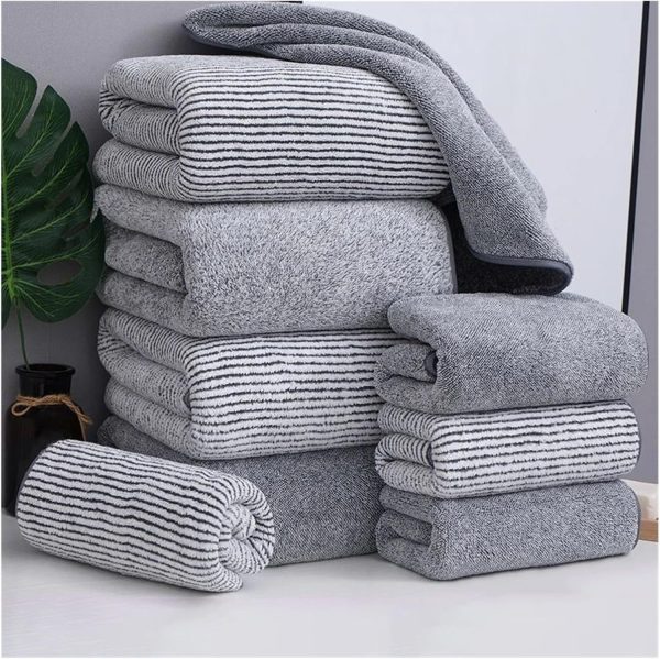 Thickening High Mass Bamboo Charcoal Coral Velvet Fi Bath Towel Super Absorbent and Quick Drying Bath Towel Bathroom Use(Style 2 Blue,35x75cm)