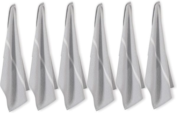 100% Cotton Kitchen Towels Set - 6 Pack Kitchen Dish Towels, Soft & Durable Size 14"x25", Good for Polishing Silverware, Cleaning Ceramic Countertops, Machine Washable - Grey Chambray