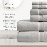 Luxury Bamboo Rayon Bath Towel Set 6 Piece Set | 35% Bamboo Rayon - 65% Cotton | Absorbent Quick-Dry Towels for Bathroom | Oeko-TEX Standard 100 Cotton | Grey