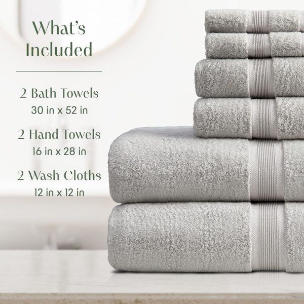 Luxury Bamboo Rayon Bath Towel Set 6 Piece Set | 35% Bamboo Rayon - 65% Cotton | Absorbent Quick-Dry Towels for Bathroom | Oeko-TEX Standard 100 Cotton | Grey