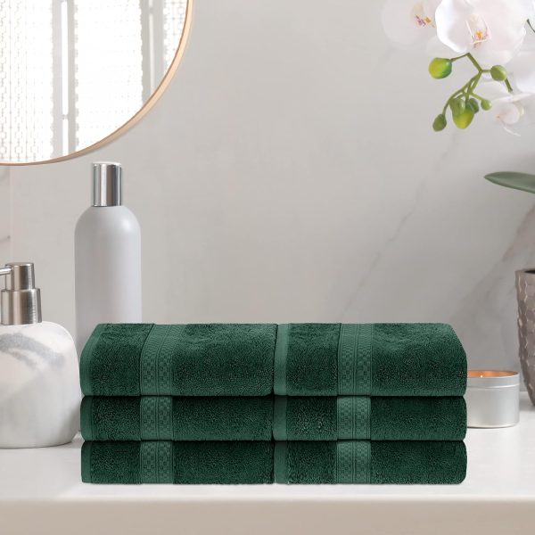 Rayon from Bamboo Cotton Blend Hand Towel Set, Ideal for Bathroom, Guest Bath, Gym, Spa, Bathroom, Kitchen Decor, Home Essentials, Includes; 6 Hand Towels, 16” x 30", Hunter Green