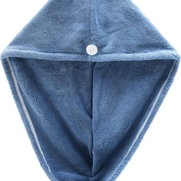 Hair Towel Wrap Super Absorbent Twist Turban Dry Hair Cap with Button Fasten