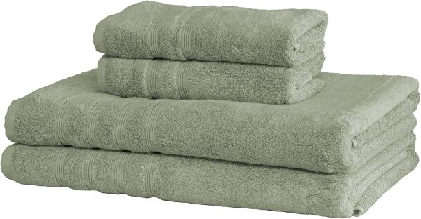 Luxury Turkish 4pc XL Towel Set 35X70 16X30 Seagrass Green 700 GSM Bamboo Viscose & Aegean Turkish Combed Cotton
