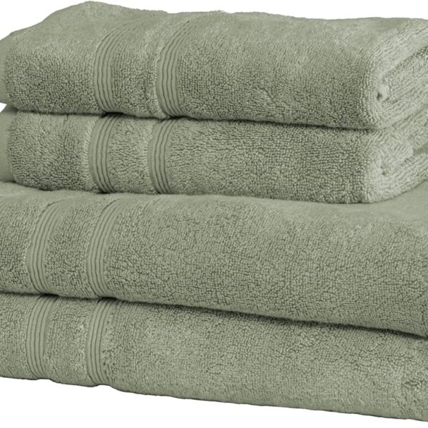 Luxury Turkish 4pc XL Towel Set 35X70 16X30 Seagrass Green 700 GSM Bamboo Viscose & Aegean Turkish Combed Cotton