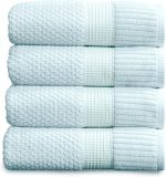 100% Cotton Bath Towels 4 Pack | Super Soft & Absorbent Quick-Dry Bath Towels 30" x 52" | Textured and Durable Cotton |  Collection (4 Pack Bath Towel, Seafoam)