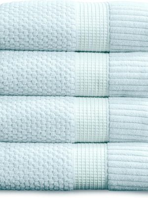 100% Cotton Bath Towels 4 Pack | Super Soft & Absorbent Quick-Dry Bath Towels 30" x 52" | Textured and Durable Cotton |  Collection (4 Pack Bath Towel, Seafoam)