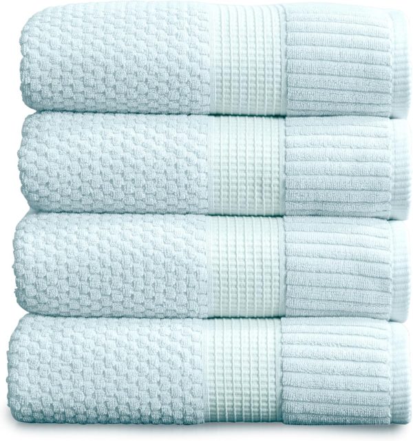 100% Cotton Bath Towels 4 Pack | Super Soft & Absorbent Quick-Dry Bath Towels 30" x 52" | Textured and Durable Cotton |  Collection (4 Pack Bath Towel, Seafoam)