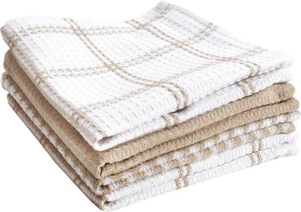 Premium Waffle Dish Cloths: Highly Absorbent, Super Soft Long Lasting - 100% Cotton, 12"x13" Flat Waffle Dish Towel for Cleaning & Drying Dishes, (4-Pack), Sand